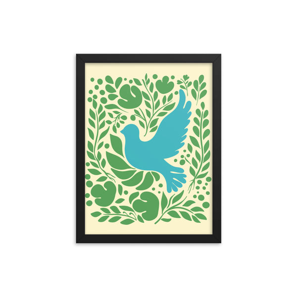 Nature's Embrace - Blue Bird and Greenery - - Wooden Framed Posters