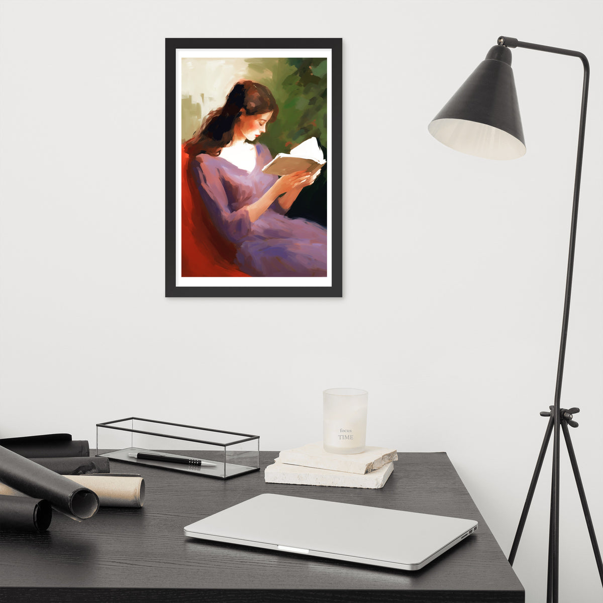 Silent Reflection - The Reading Lady - 12″×18″ - Wooden Framed Posters