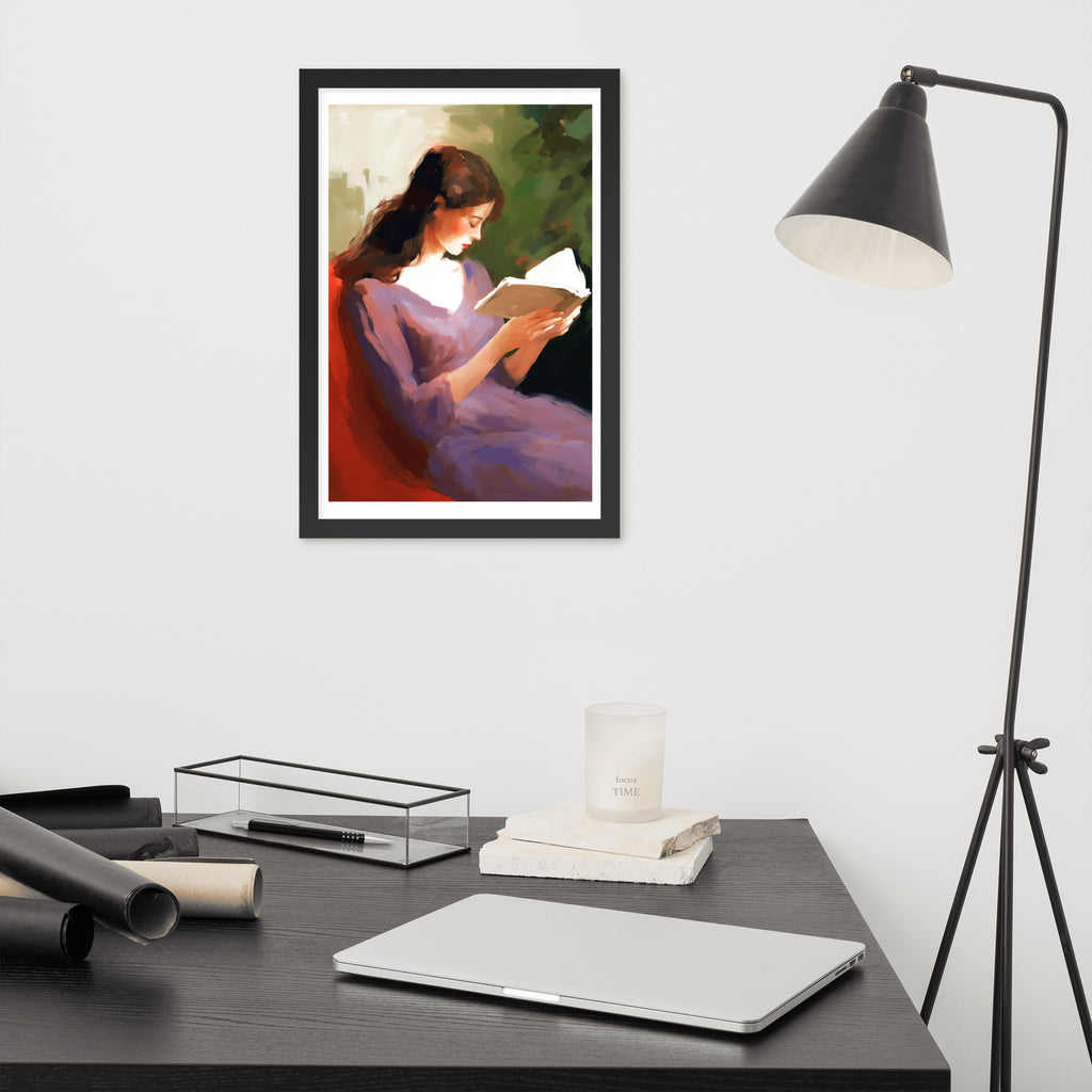 Silent Reflection - The Reading Lady - 12″×18″ - Wooden Framed Posters