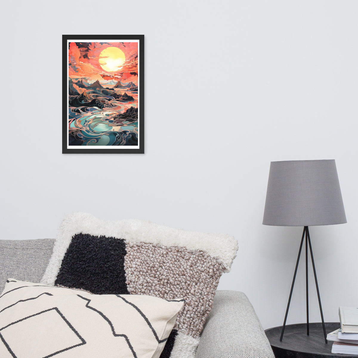 Sunset Symphony- Vibrant Landscape Framed Poster - Black 12″×18″ - Wooden Framed Posters