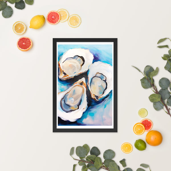 Ocean's Bounty - Elegant Oyster Art - - Wooden Framed Posters