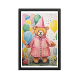 Festive Cheer - Adorable Bear with Balloons - Black 12″×18″ - Framed Poster