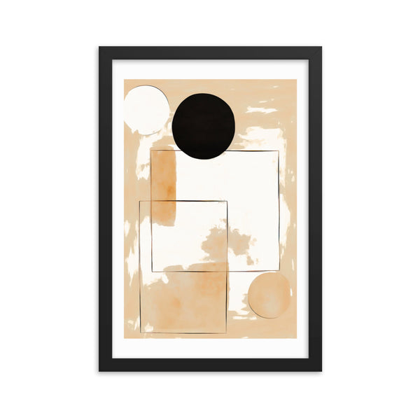 Minimalist Elegance - Geometric Shapes in Neutral Tones - Black 12″×18″ - Framed Posters