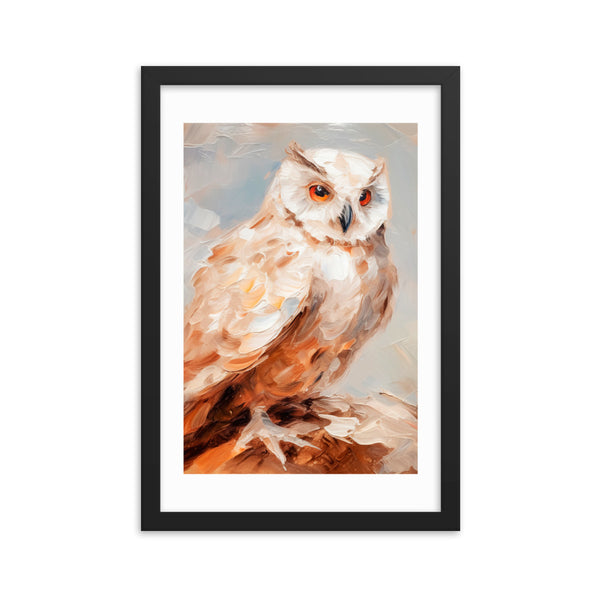 Wild Wisdom - Owl in Earthy Hues - Black 12″×18″ - Wooden Framed Posters