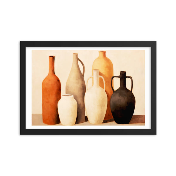 Rustic Elegance - Timeless Vessels in Still Life - Black 12″×18″ - Framed Posters