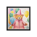 Festive Cheer - Adorable Bear with Balloons - Black 14″×14″ - Framed Poster