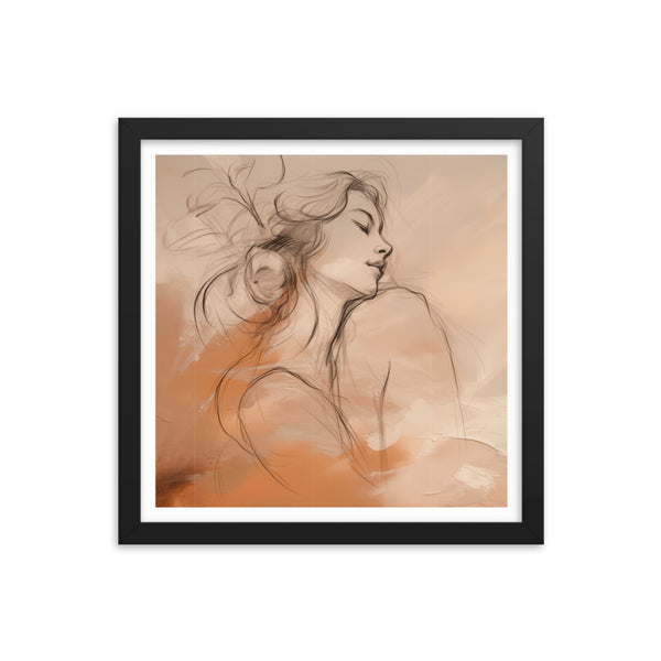 Serene Reflections - Woman in Sketch Wall Decor - Black 14″×14″ - Framed Poster