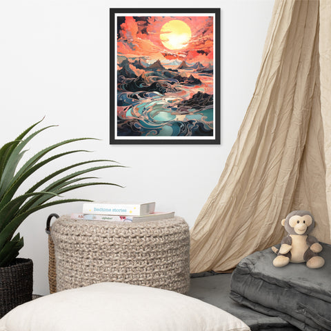 Image of Sunset Symphony- Vibrant Landscape Framed Poster