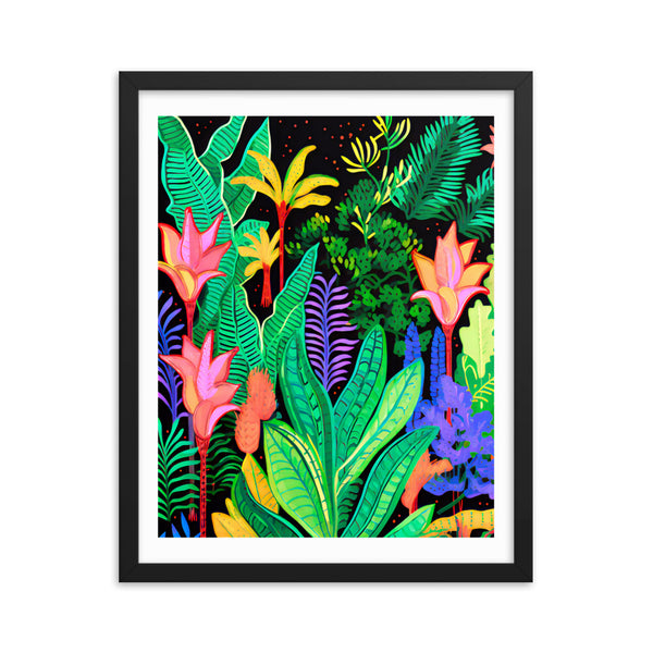 Rainforest Radiance - Colorful Canopy - Black 16″×20″ - Wooden Framed Posters