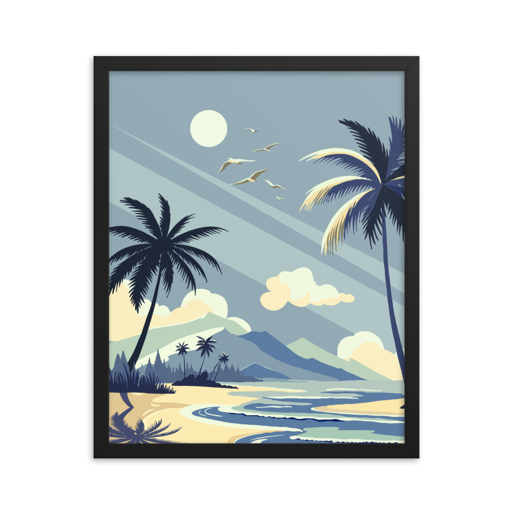 Island Serenity - Framed Poster of Oceanic Splendor - - Wooden Framed Posters