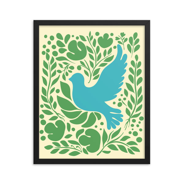 Nature's Embrace - Blue Bird and Greenery - - Wooden Framed Posters