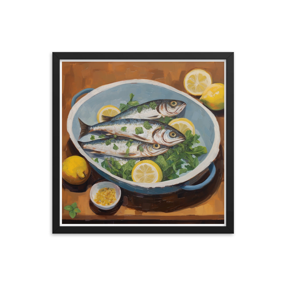 Culinary Artistry - Fresh Catch Delight - Black 18″×18″ - Framed Posters