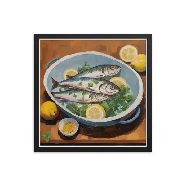 Culinary Artistry - Fresh Catch Delight - Black 18″×18″ - Framed Posters