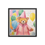 Festive Cheer - Adorable Bear with Balloons - Black 18″×18″ - Framed Poster