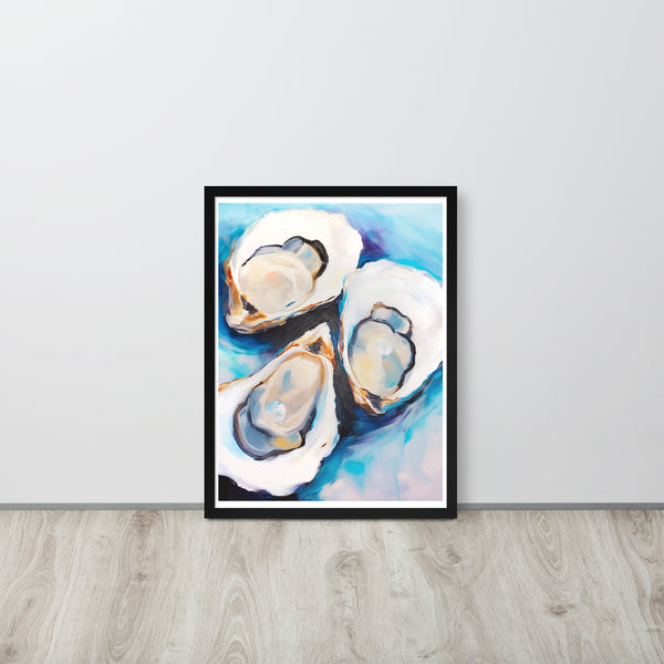 Ocean's Bounty - Elegant Oyster Art - - Wooden Framed Posters