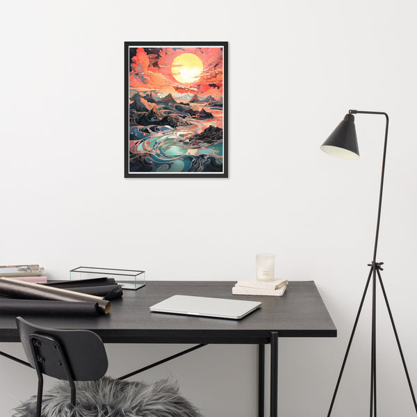 Sunset Symphony- Vibrant Landscape Framed Poster - Black 18″×24″ - Wooden Framed Posters