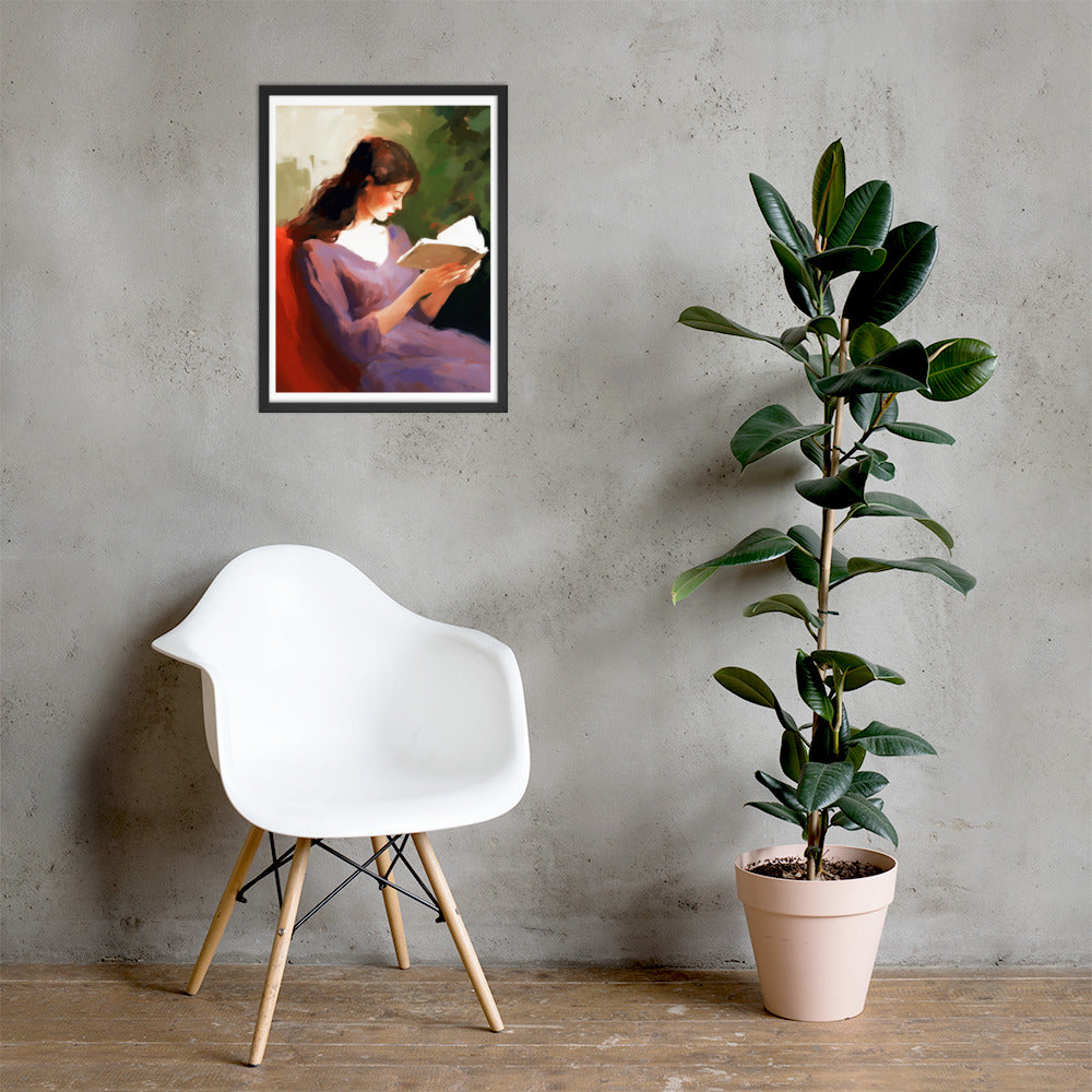 Silent Reflection - The Reading Lady - 18″×24″ - Wooden Framed Posters