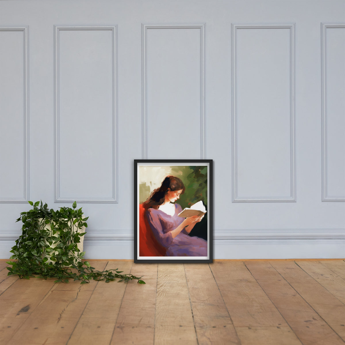 Silent Reflection - The Reading Lady - - Wooden Framed Posters