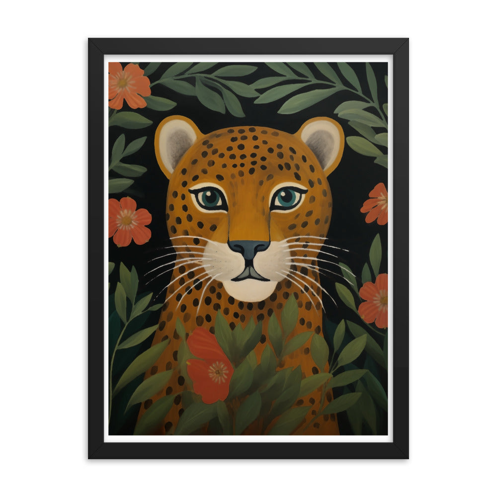 Wild Grace - Leopard's Gaze - Black 18″×24″ - Framed Poster