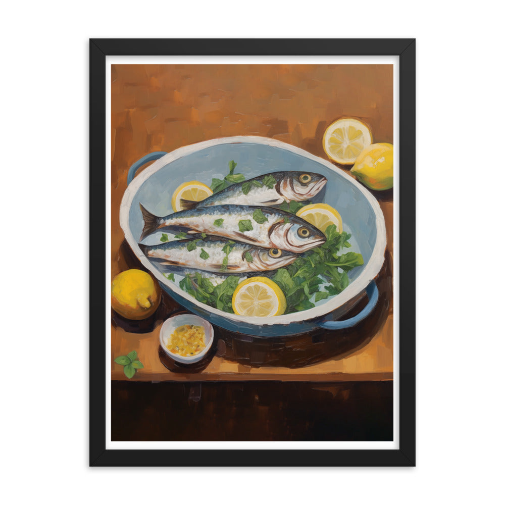 Culinary Artistry - Fresh Catch Delight - Black 18″×24″ - Framed Posters