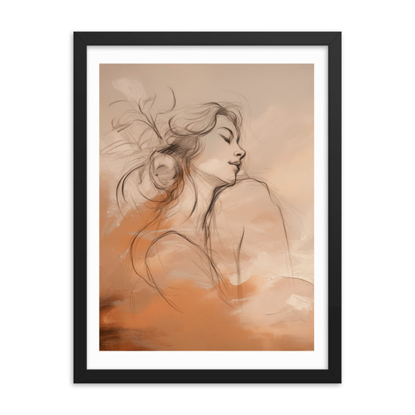 Serene Reflections - Woman in Sketch Wall Decor - Black 18″×24″ - Framed Poster