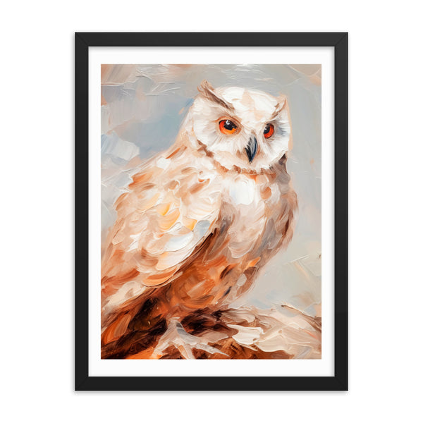 Wild Wisdom - Owl in Earthy Hues - Black 18″×24″ - Wooden Framed Posters