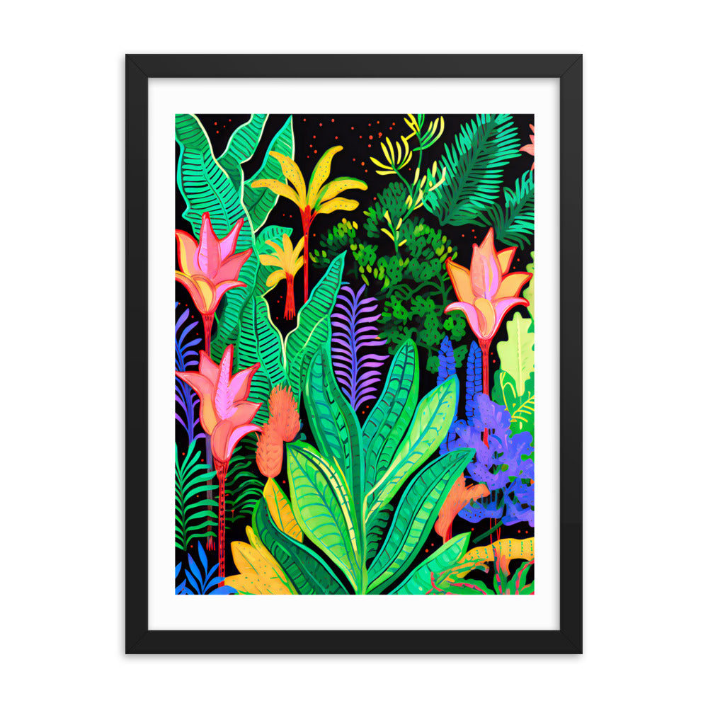 Rainforest Radiance - Colorful Canopy - Black 18″×24″ - Wooden Framed Posters