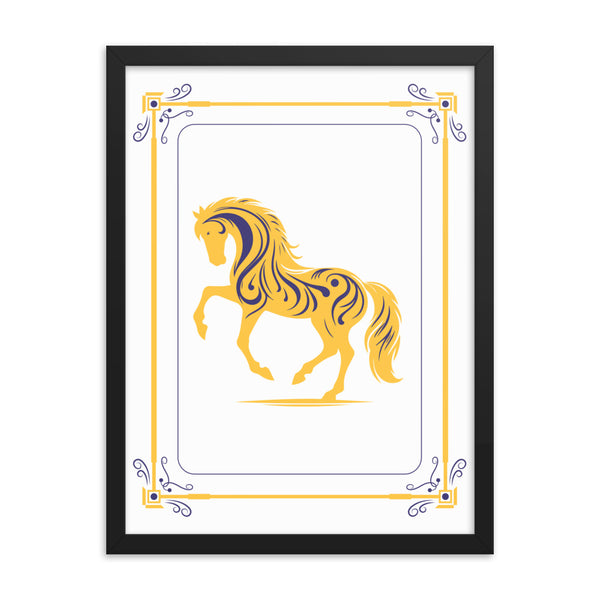 Golden Gallop - Majestic Horse Framed Poster - Black - Framed Posters