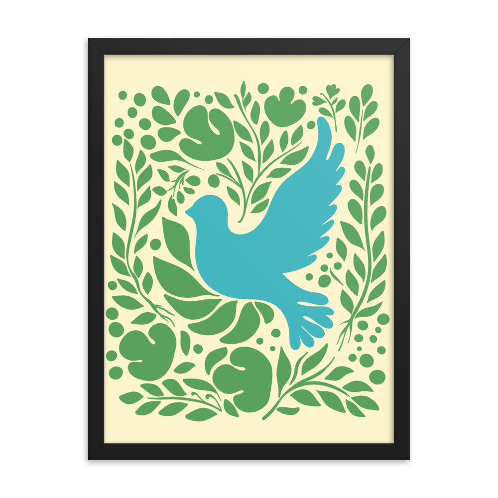 Nature's Embrace - Blue Bird and Greenery - Black - Wooden Framed Posters