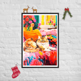 Floral Haven - Cozy Cat Retreat - 24″×36″ - Wooden Framed Posters