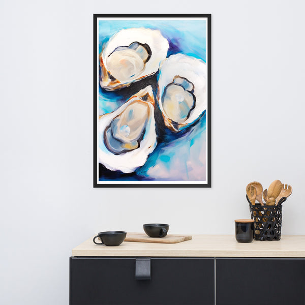 Ocean's Bounty - Elegant Oyster Art - - Wooden Framed Posters