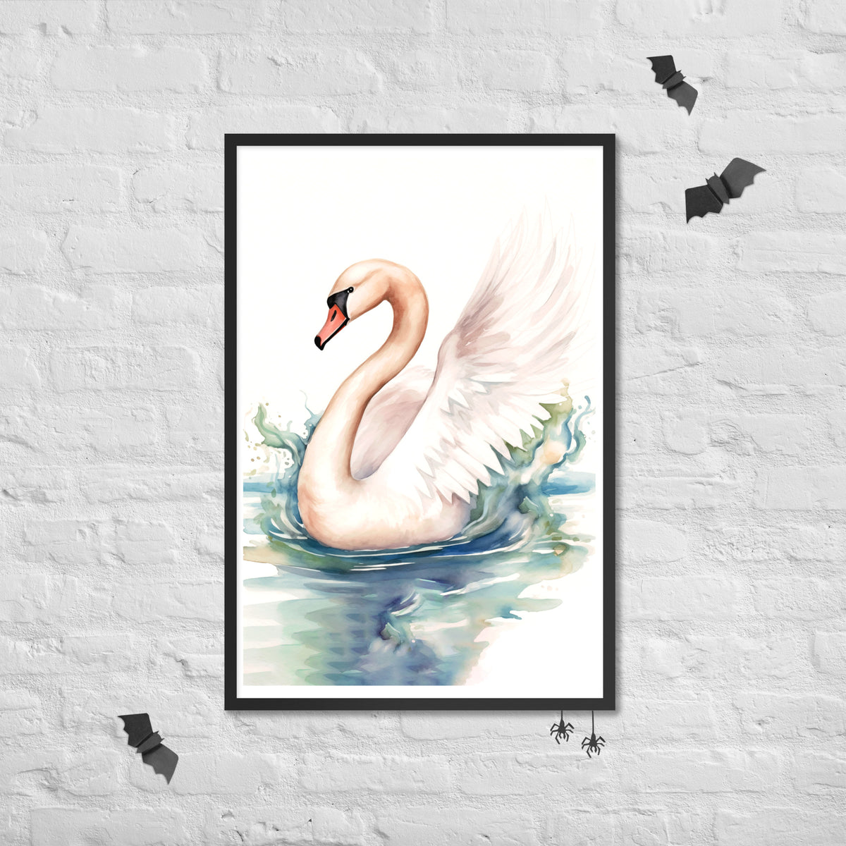 Graceful Serenity - Elegant Swan Art - Black - Wooden Framed Posters