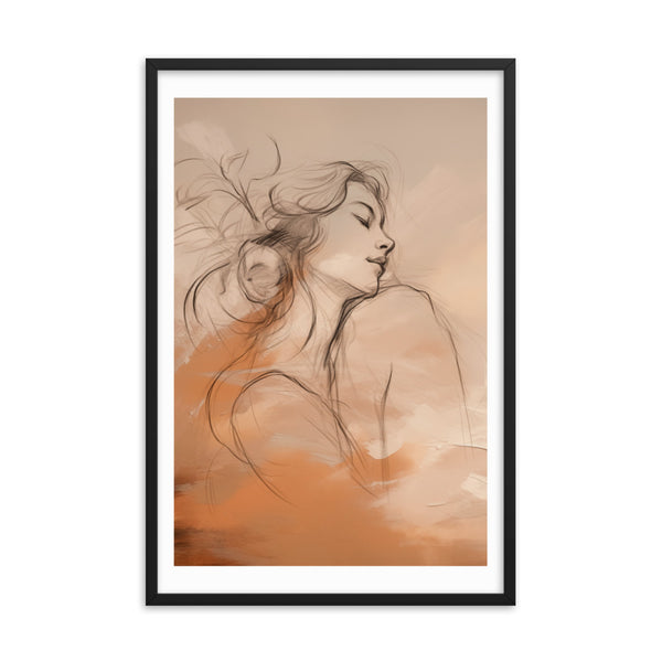 Serene Reflections - Woman in Sketch Wall Decor - Black 24″×36″ - Framed Poster