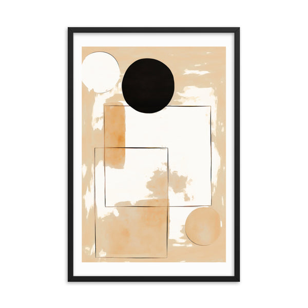 Minimalist Elegance - Geometric Shapes in Neutral Tones - Black 24″×36″ - Framed Posters