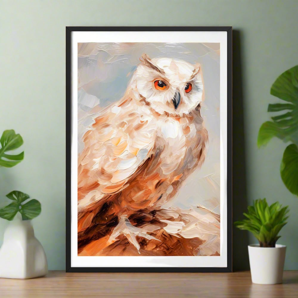 Wild Wisdom - Owl in Earthy Hues - Black 24″×36″ - Wooden Framed Posters