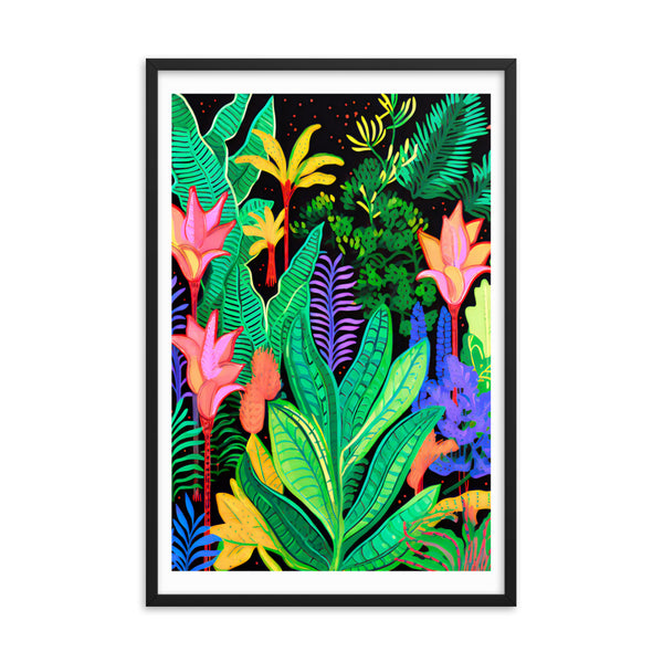 Rainforest Radiance - Colorful Canopy - Black 24″×36″ - Wooden Framed Posters