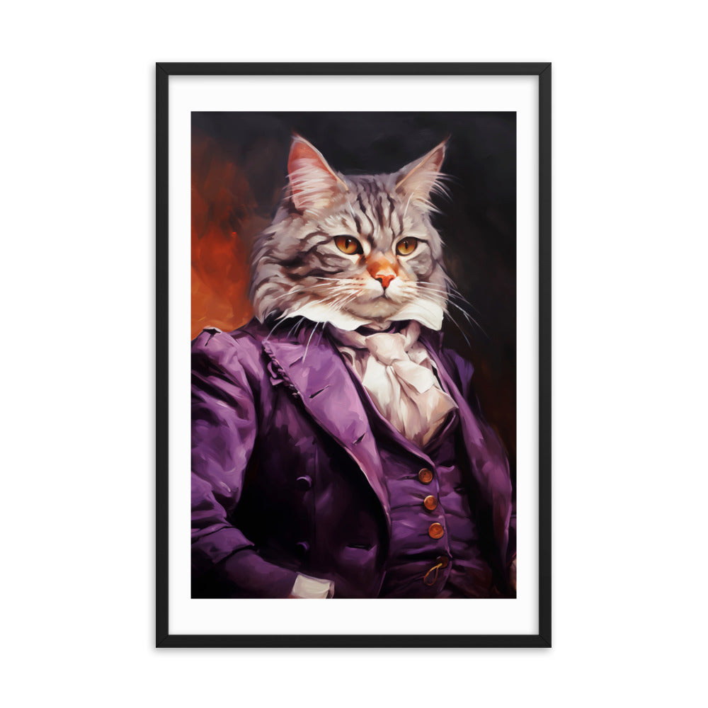 Victorian Cat - Whimsical Nobility - Black 24″×36″ - Framed Posters