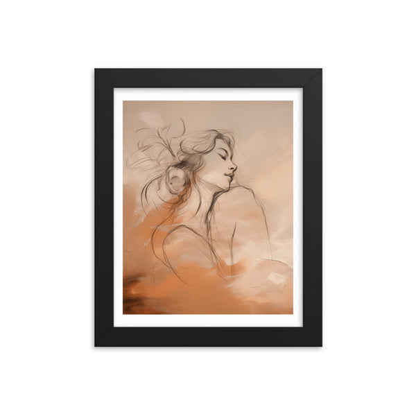 Serene Reflections - Woman in Sketch Wall Decor - Black 8″×10″ - Framed Poster