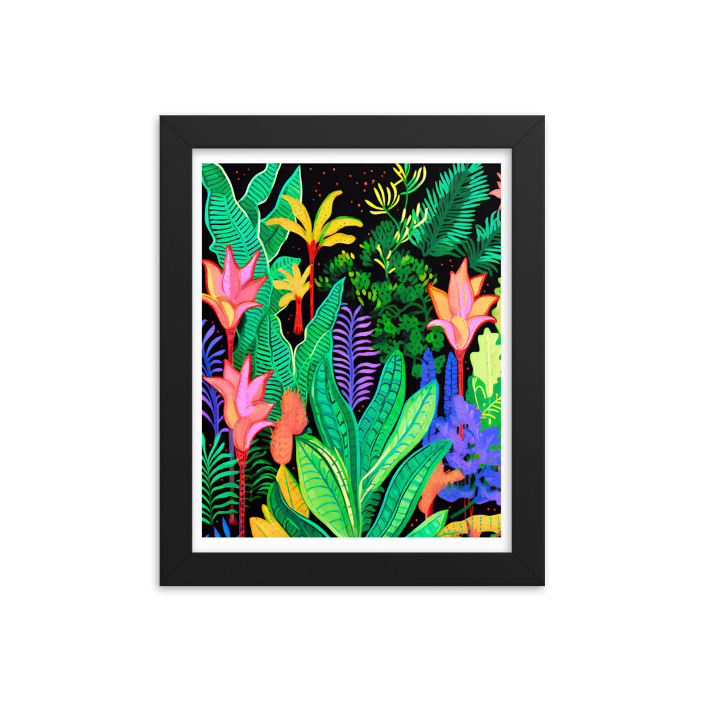 Rainforest Radiance - Colorful Canopy - Black 8″×10″ - Wooden Framed Posters