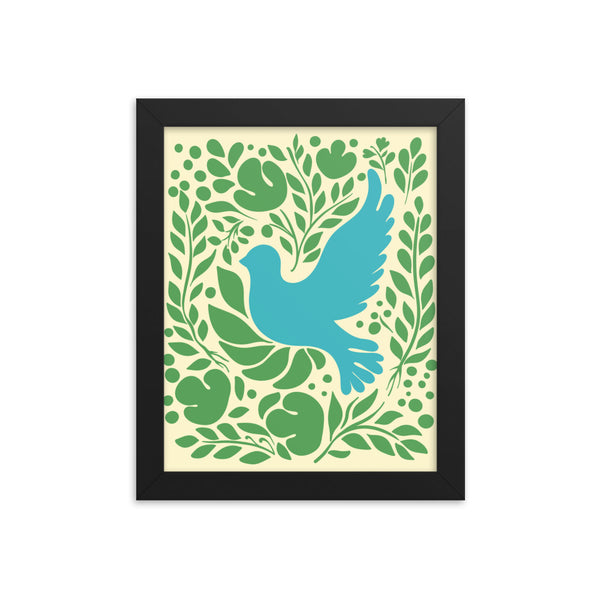 Nature's Embrace - Blue Bird and Greenery - - Wooden Framed Posters