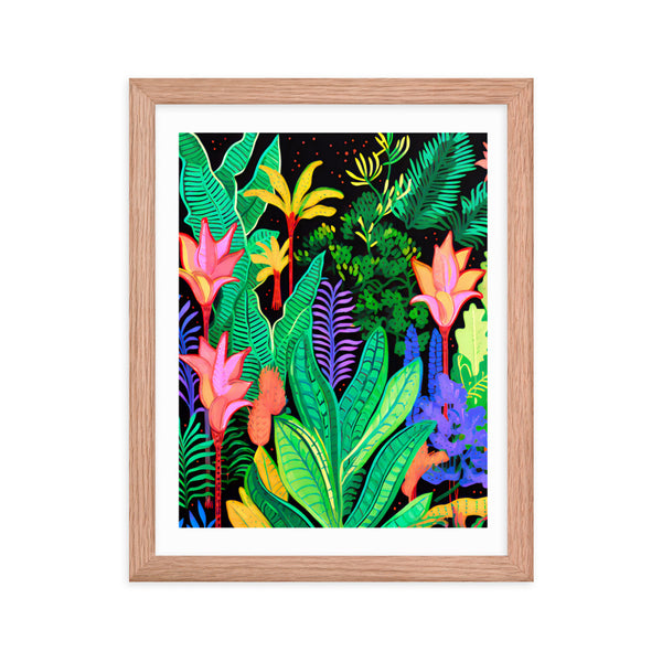 Rainforest Radiance - Colorful Canopy - Red Oak 11″×14″ - Wooden Framed Posters