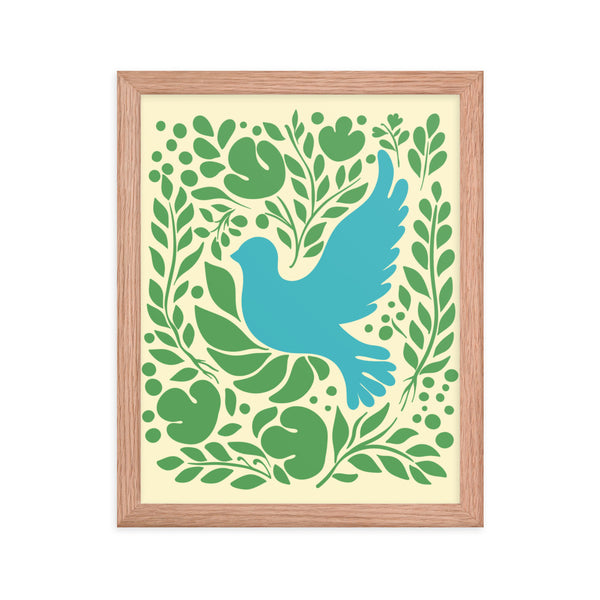 Nature's Embrace - Blue Bird and Greenery - - Wooden Framed Posters