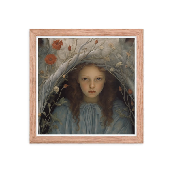 Dreamlike Innocence - A Serene Portrait - Red Oak 12″×12″ - Framed Poster