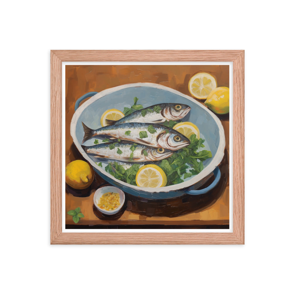 Culinary Artistry - Fresh Catch Delight - Red Oak 12″×12″ - Framed Posters