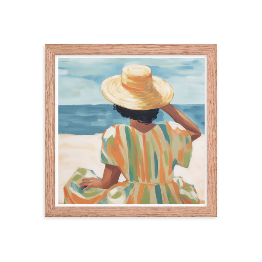 Seaside Reflections - A Tranquil Escape - Red Oak 12″×12″ - Framed Poster