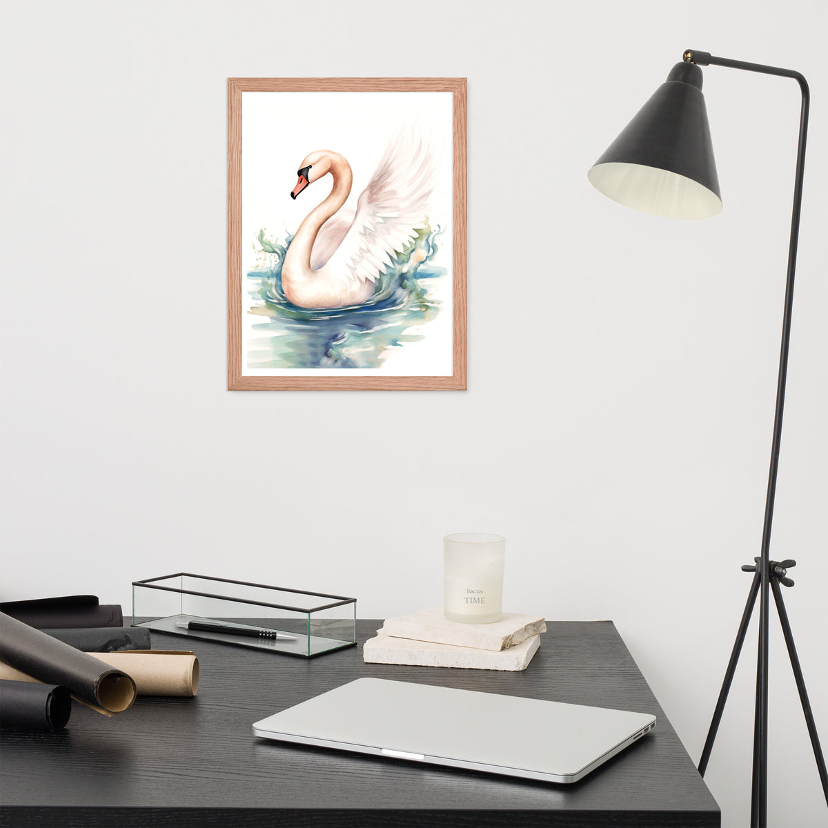 Graceful Serenity - Elegant Swan Art - - Wooden Framed Posters