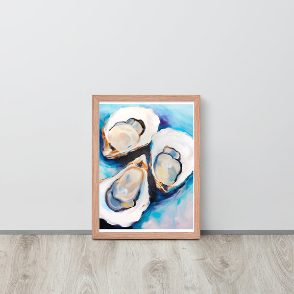 Ocean's Bounty - Elegant Oyster Art - Red Oak - Wooden Framed Posters