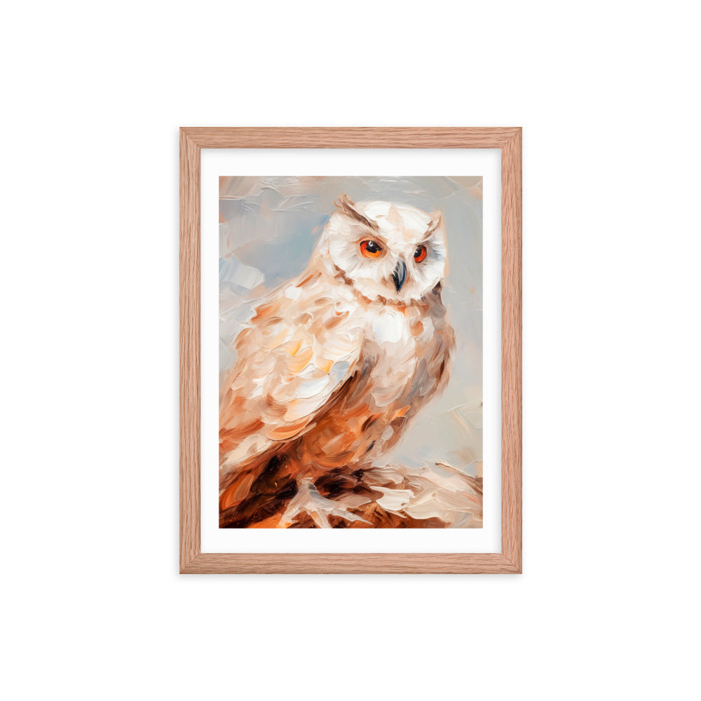 Wild Wisdom - Owl in Earthy Hues - Red Oak 12″×16″ - Wooden Framed Posters