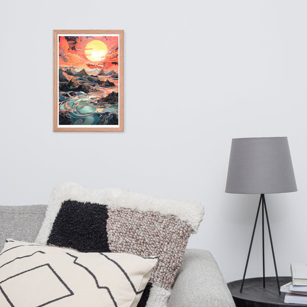 Sunset Symphony- Vibrant Landscape Framed Poster - Red Oak 12″×18″ - Wooden Framed Posters