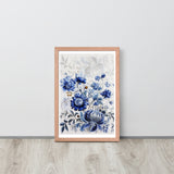 Floral Elegance - Blue Bloom Framed Wall Art - Red Oak 12″×18″ - Wooden Framed Posters